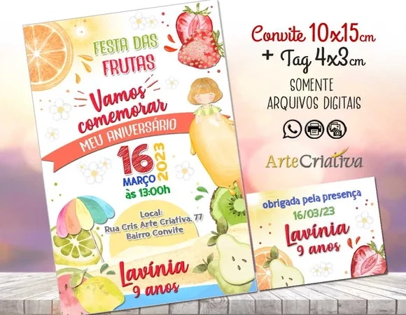 Convite Digital C/tag Pool Party Festa Frutas