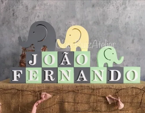 Cubos Decorativos Personalizados de MDF para Quarto de Bebê - Tema Elefantinho
