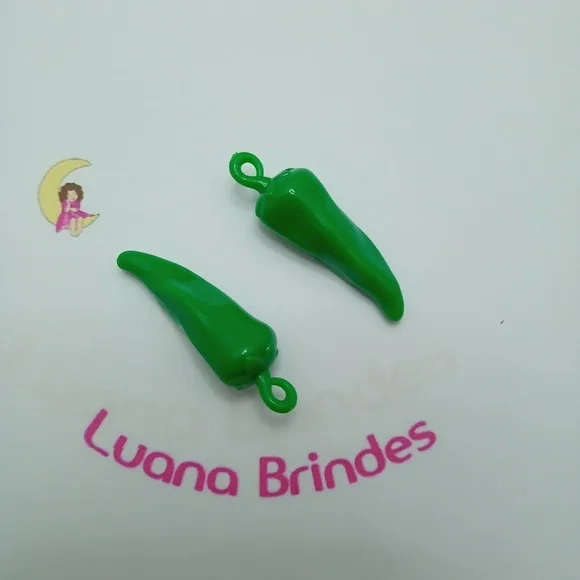 Pimenta Pingente Verde de Acrilico 5cm 10 Unidades