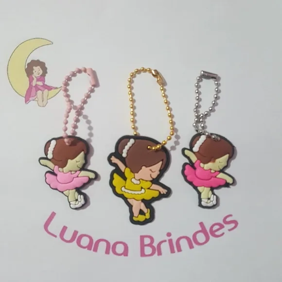 Chaveiro Bailarinas C/corrente de Bolinha - Pct C/5 Unds