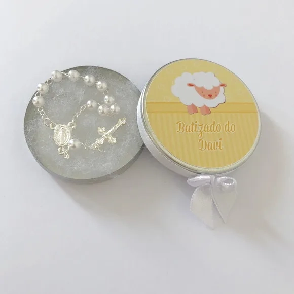 Lembrancinha Batizado com Mini Terço Ovelha