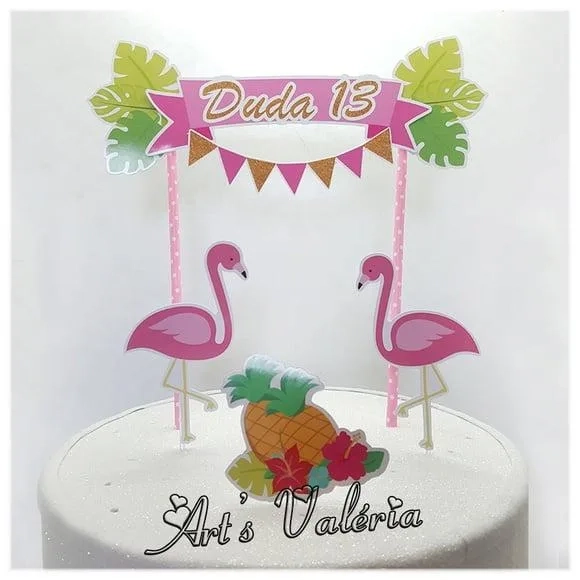 Topo de Bolo Flamingo
