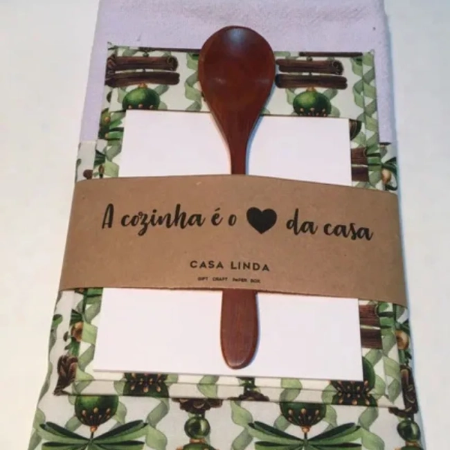 Kit pano de prato, recado e colher