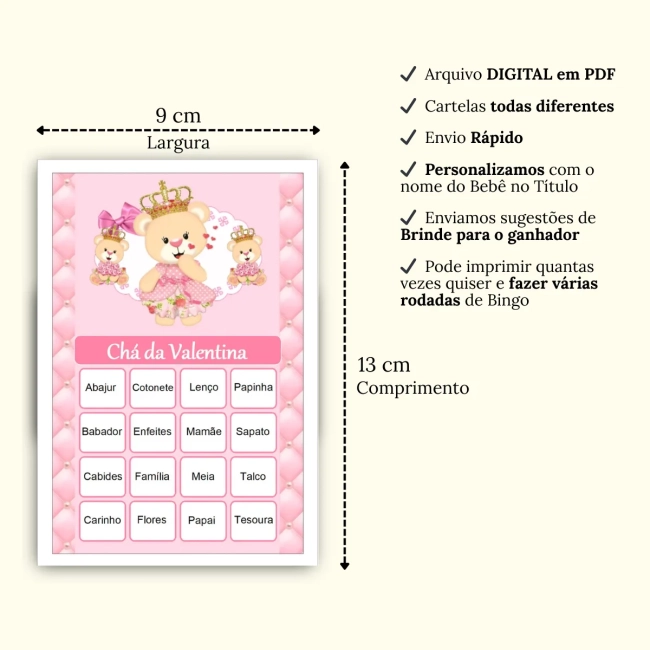 Bingo Chá de Bebê Menina Pdf Para Imprimir