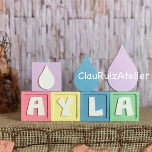 Decoração Bebê - Cubos 6x6cm Ts + Pingos de Chuva