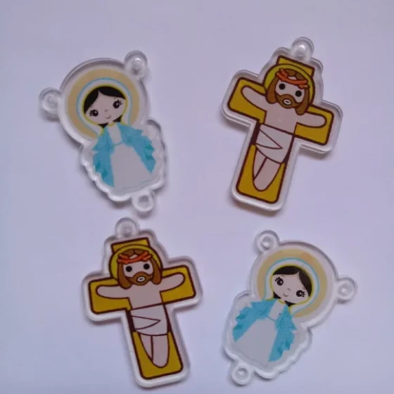 Kit Terço Crucifixo Amarelo e Graças Acrilico 2 kits
