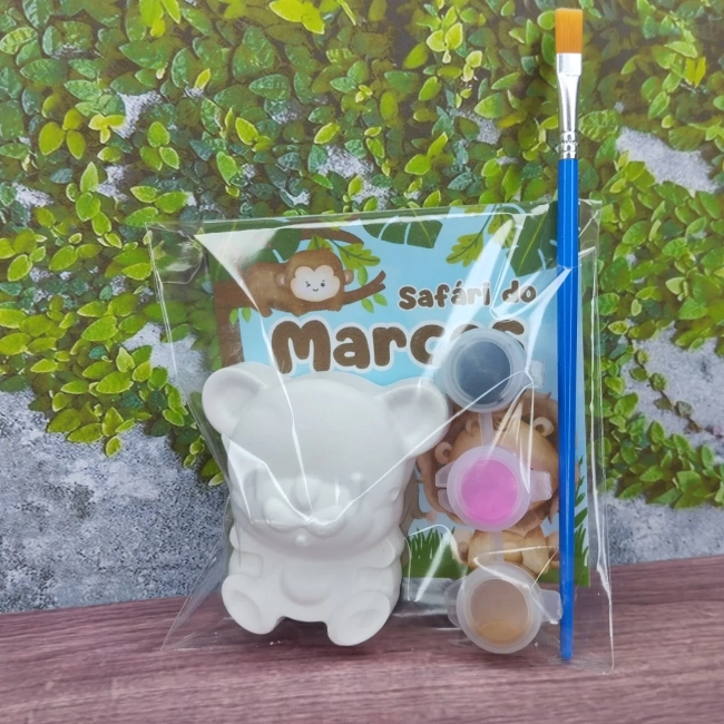 20 Unidades Safári Pintura em Gesso (Gesso Cru + 3 Cores de Guaches e Pincel)
