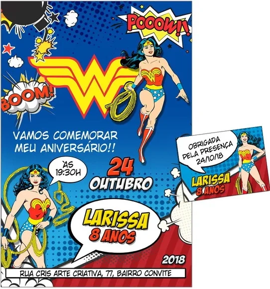 CONVITE DIGITAL C/TAG Cartoon Mulher Maravilha