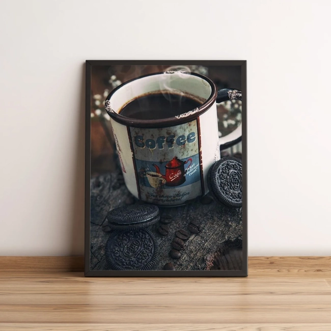 Quadro Caneca Retrô de Café com Biscoitos 2576