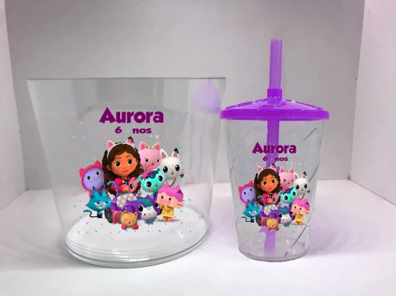 Kit Balde de Pipoca acrilico + Copo twister Personalizado Casa Mágica da Gabby