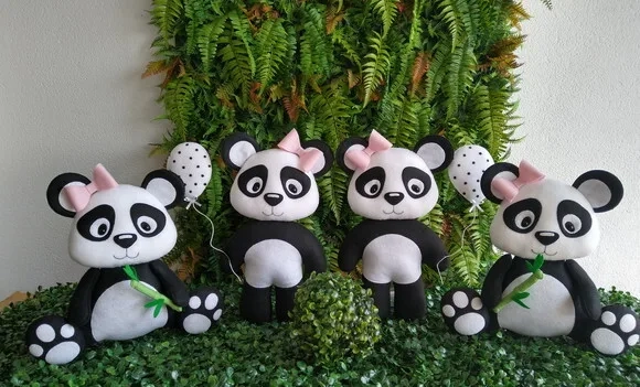 Panda em Feltro - Kit com 4 peças