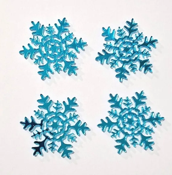 Aplique Floco de Neve Acrílico Espelhado Azul Pct C/10 Peças