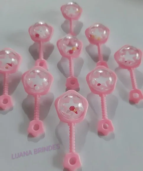 Chocalho Rosa de acrílico - pct com 6 unidades