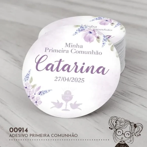 Adesivo Redondo Primeira Comunhão - 00914