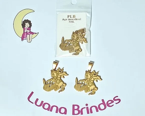 Pingente São Jorge Aço Inoxidável Dourado Pacote C/2 Peças