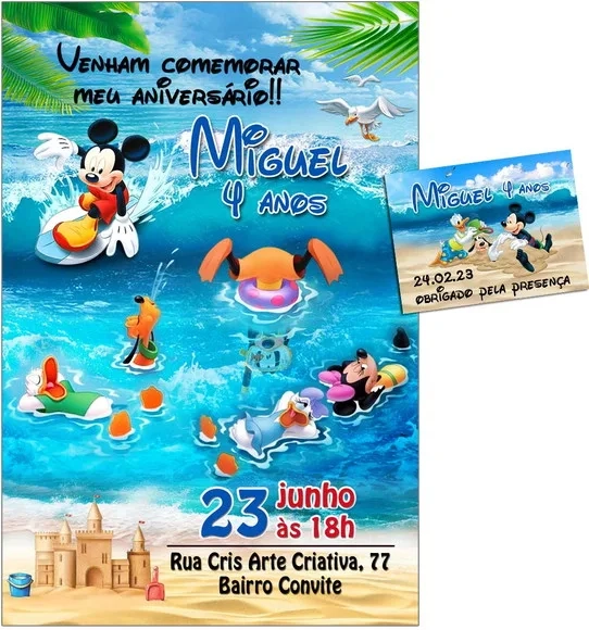 Convite Digital C/tag Mickey Mouse Praia 4
