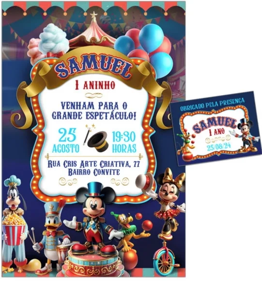 Convite Digital C/tag Circo Mickey Mouse Ia