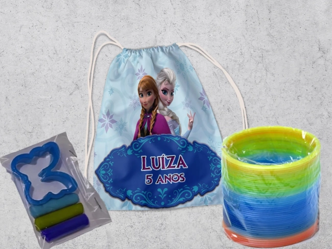 Kit Mochilinha + Mini Massinha de modelar e Mola Maluca Frozen