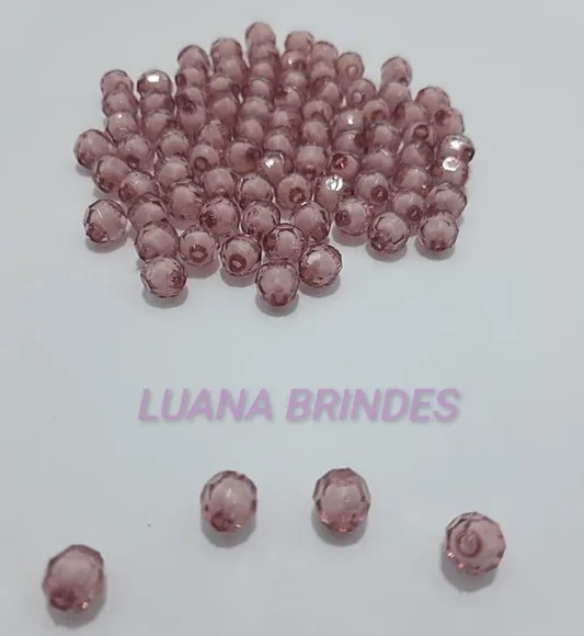 Bolinha Facetada com Miolo Rose 8mm Pct 100 Unidades