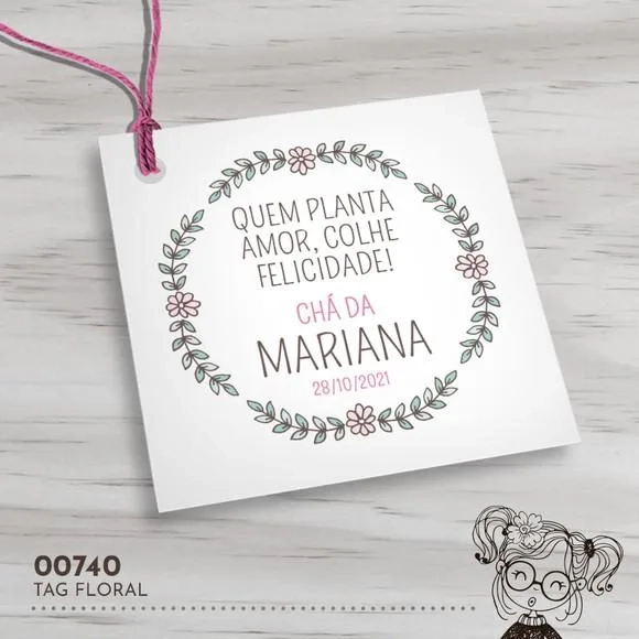 Tag Quadrada Floral - 00740