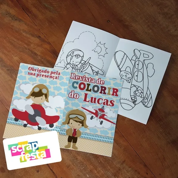 Revista Colorir + Giz de Cera Festa Aviador