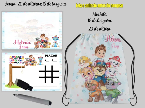 Kit lembrancinhas com Mochila e Lousa Magica da Patrulha Canina
