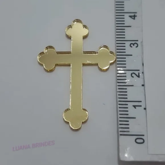 Aplique Cruz de Acrílico Espelhado Dourado - Pct C/50 Unid