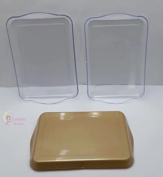 Bandejas Peq. Dourada e Transparente de plástico-pct c/3 uni