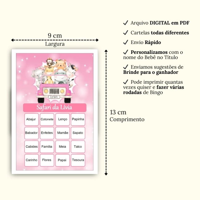 Bingo Chá de Bebê Menina Pdf Para Imprimir