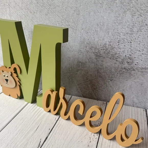 Nome em MDF Personalizado para Quarto de Bebê Letras Decorativas Infantis - Tema Safari