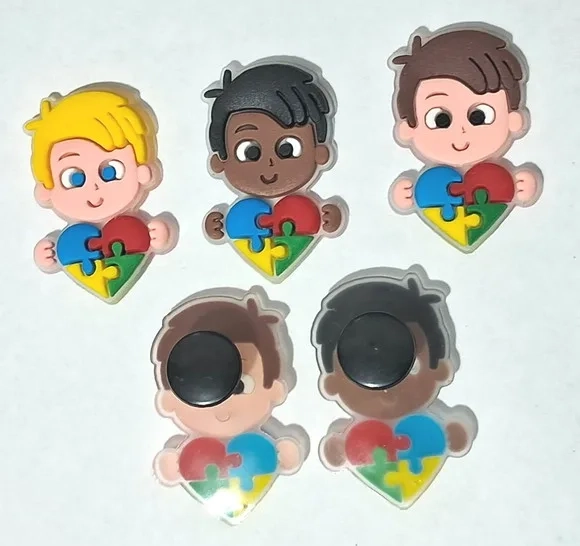 Pins para Crocs Menina e Menino Simbolo Autismo 6 Unidades