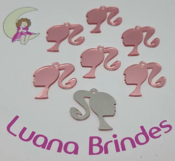 Pingente Barbie Acrílico Espelhado Rose Pct 6 Unid