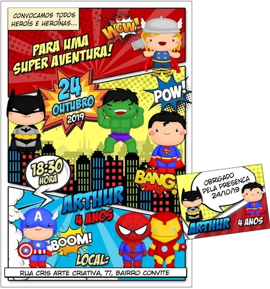 CONVITE DIGITAL C/TAG Herois Baby Cute Gibi 3