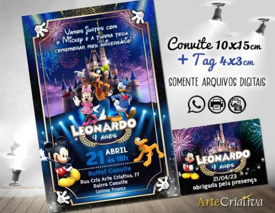 Convite Digital C/tag Castelo Disney Mickey