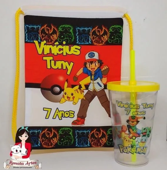 Mochila + Copo com Canudo Pokemon