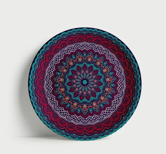 Prato Decorativo Mandala Imperial Turquesa e Rubi 21cm Porce
