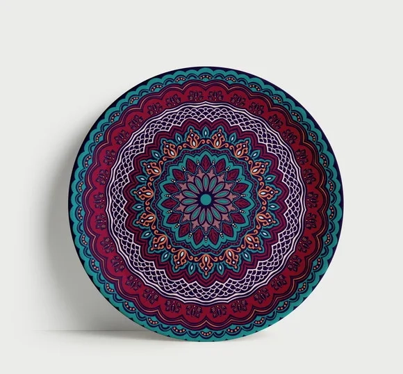 Prato Decorativo Mandala Imperial Turquesa e Rubi 21cm Porce