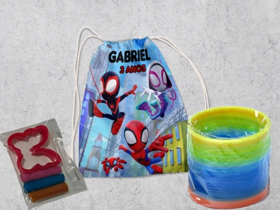 Kit Mochilinha + Mini Massinha de modelar e Mola Maluca Casa Magica Aranha Baby