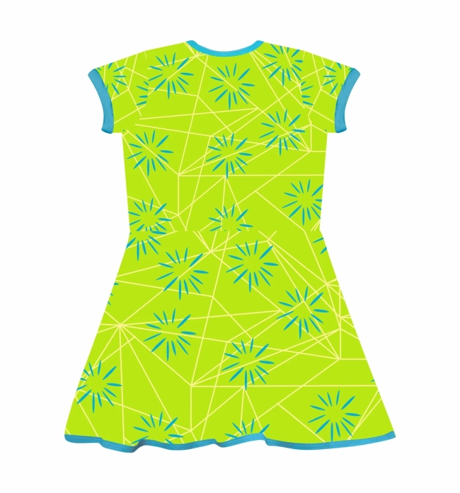 Vestido Infantil Fantasia Sentimento Alegria Verde Limão com Flores Azuis