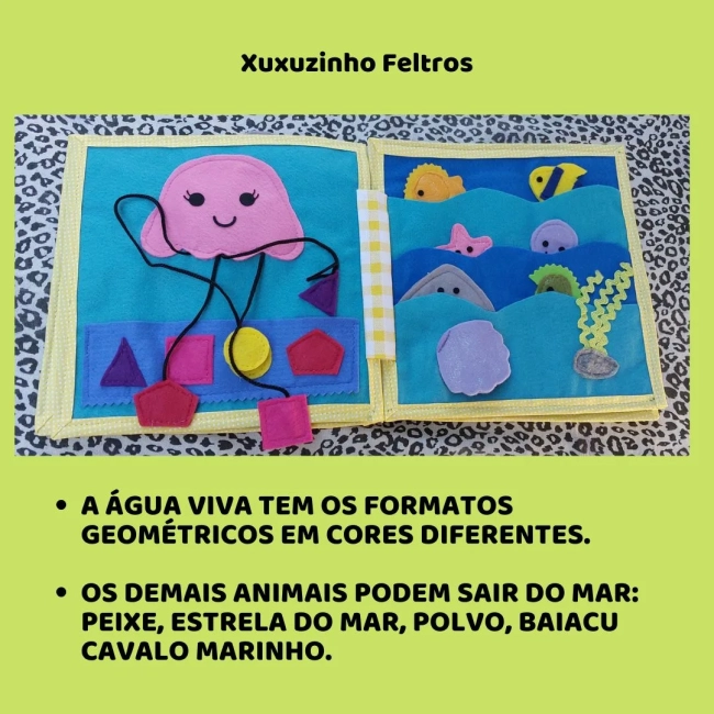 Livro Sensorial Bichos do Oceano em feltro