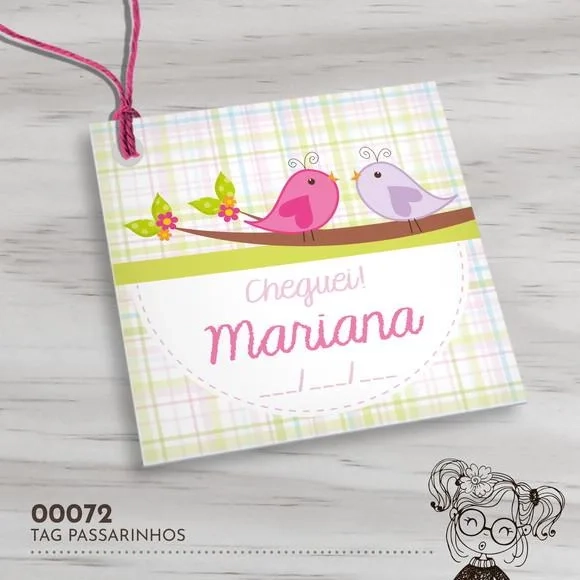 Tag Quadrada Passarinhos - 00072