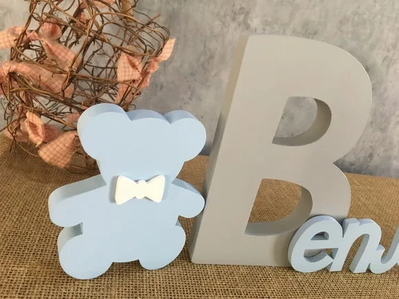 Letras Decorativas em MDF PERSONALIZADO 18cm + URSO