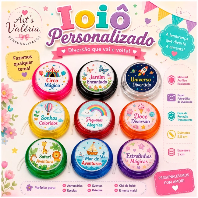 Ioiô Personalizado Lembrancinha de Aniversário - Qualquer Tema - Festa Infantil - Acrílico 5,5cm