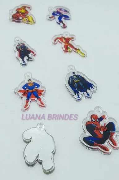 Pingentes Super Heróis em acrílico - pct c/ 8 unidades