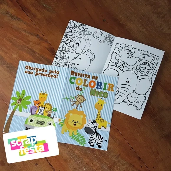 Revista Colorir + Canetinha Festa Safari