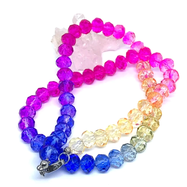 Conjunto Colar e Brincos Cristal Facetado  8 mm Tie Dye e Aço Inox