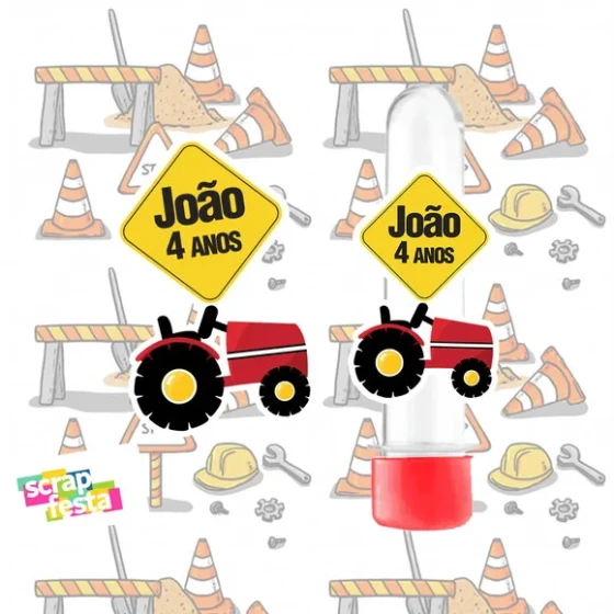 Tubete Personalizado Festa Construção Obra Trator