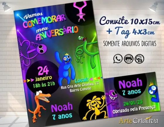 Convite Digital C/tag Rainbow Friends
