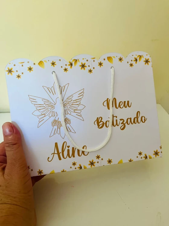Sacola Personalizada Batizado | Crisma | Primeira Eucaristia | Espírito Santo com Nome | Lembrancinha