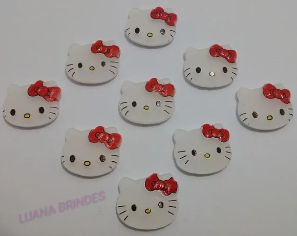 Aplique Panda e Hello Kitty de borracha - pct c/ 8 unidades
